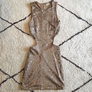 Tobi Gold Sequin Cutout Party Dress Small